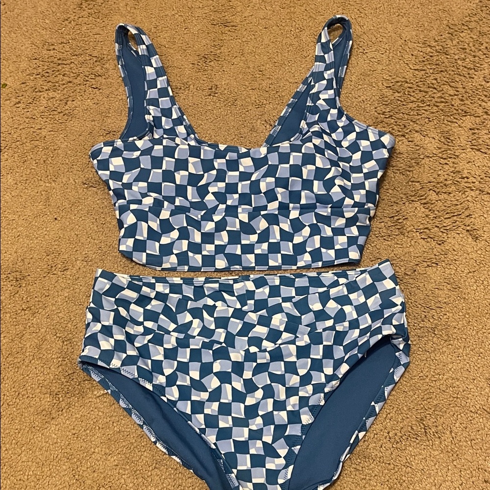 Old Navy Blue and White Geometric Bikini
